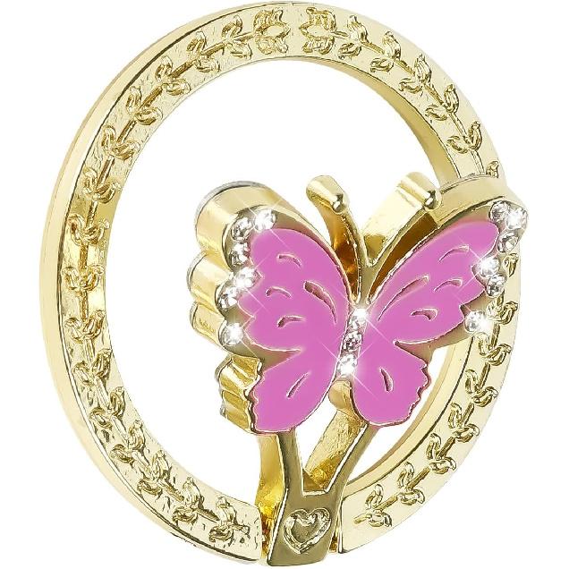 Guppy Glitter Cell Phone Ring Holder Finger Kickstand, Bling Metal Cute Butterfly 180°Rotate Finger Ring Golden Kickstand Adjustable Sparkle Phone