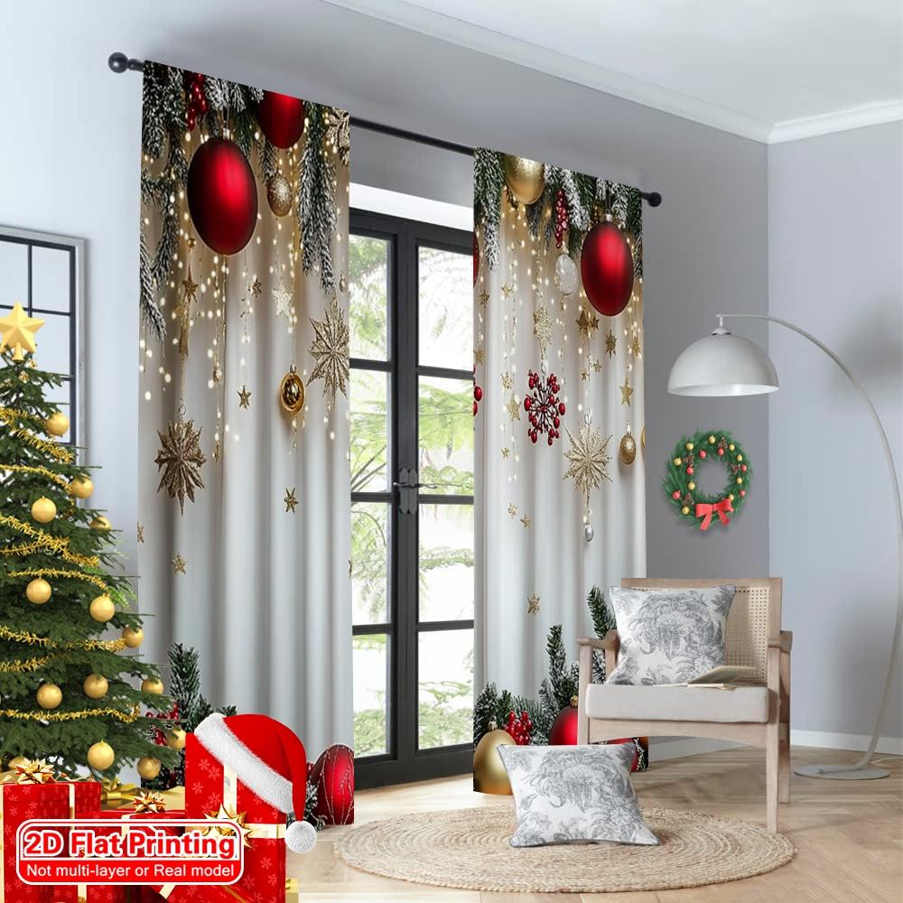 Set Of 2 Flat Printing Christmas Curtains Durable Polyester Fabric Without Electricity Spring Use Made