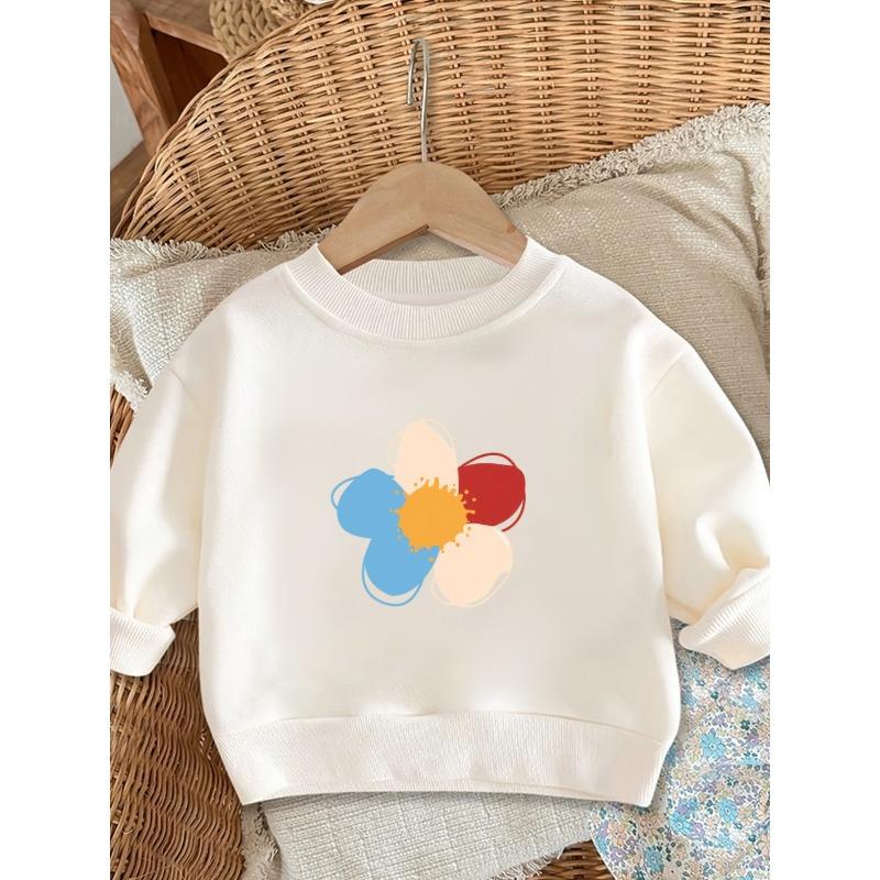 Kids Lightweight Crewneck Pullover Sweatshirt, Creative Oil Painting Floral Graphic Print 110