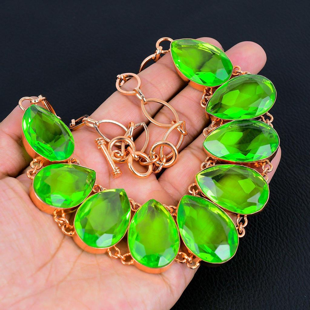 Green Topaz Gemstone Pure Copper Jewelry, Handmade Necklace Jewelry, Beauteous Topaz Necklace For Women