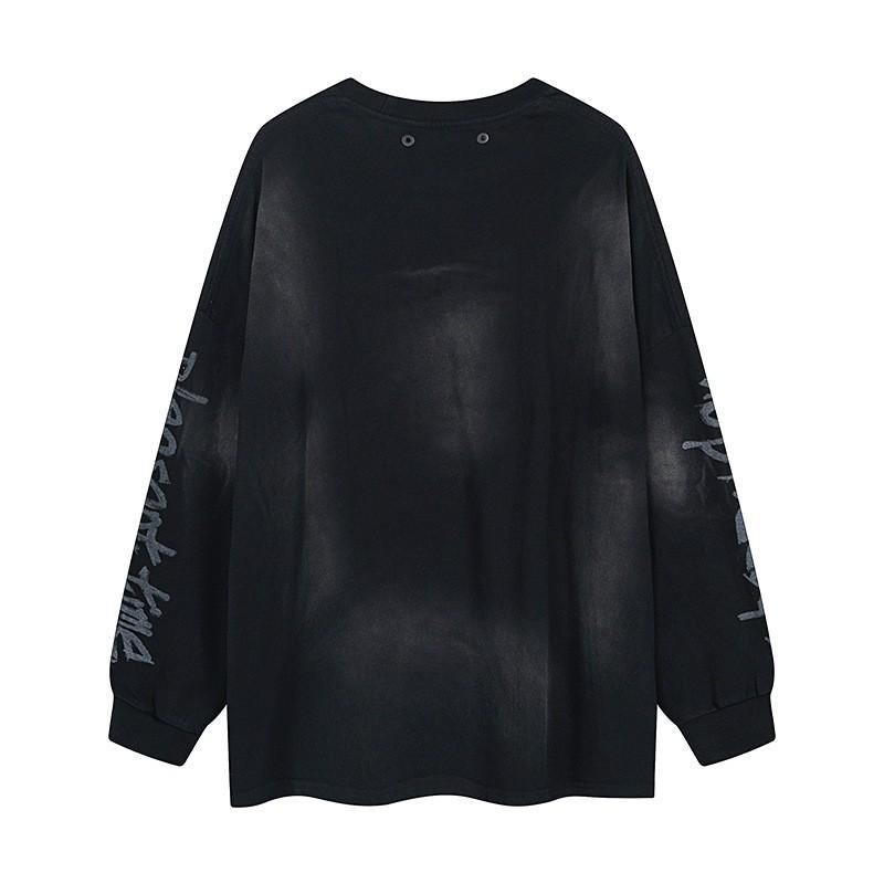 Vintage Washed Graffiti Long Sleeve T-Shirt Unisex Oversized Streetwear Top Cotton Casual Fall