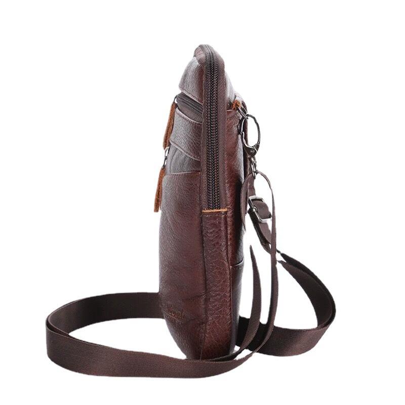 Herren Echte Leder Handy Tasche Crossbody, Vintage Kleine Umhängetasche, Kompakte Hüfttasche mit Reißverschlussfächern, Outdoor Reise Tasche