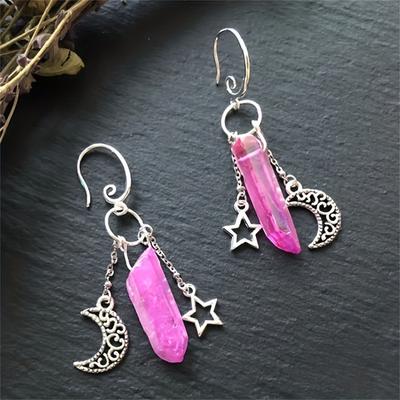 Gothic Style Moon Stars Artificial Quartz Crystal Pendant Dangle Earrings Witch Jewelry Halloween Party Accessories Earrings Hook Earrings For Women