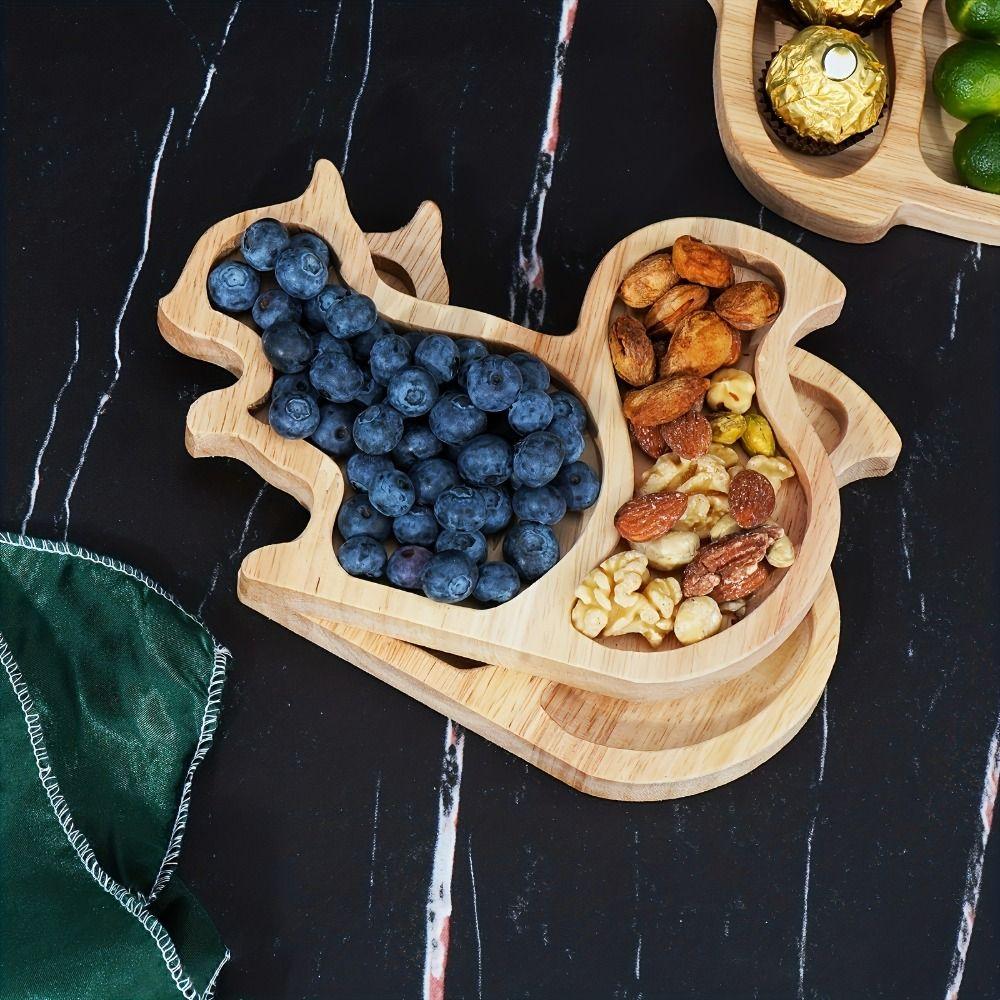 Squirrel Fruit Shape Squirrel Wooden Snack Tray Wood Double Dish Holder Home Decor