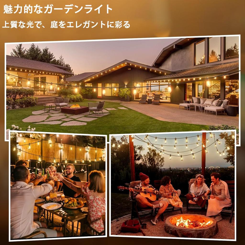 Rainproof LED String 10m 20 LEDs 2 Spare S14 Warm White 24V Low Safe PC Perfect for Garden and Shopping Centers Lights, Long, + Bulbs, (2700K),