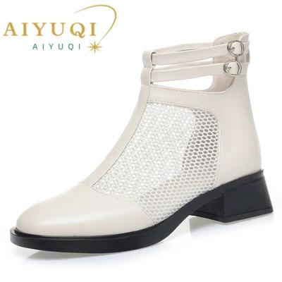 Mesh Sandalen Frauen Sommer Mid-Heel Ausschnitt Mesh Stiefel Frauen Große Größe Mode frauen Stiefel