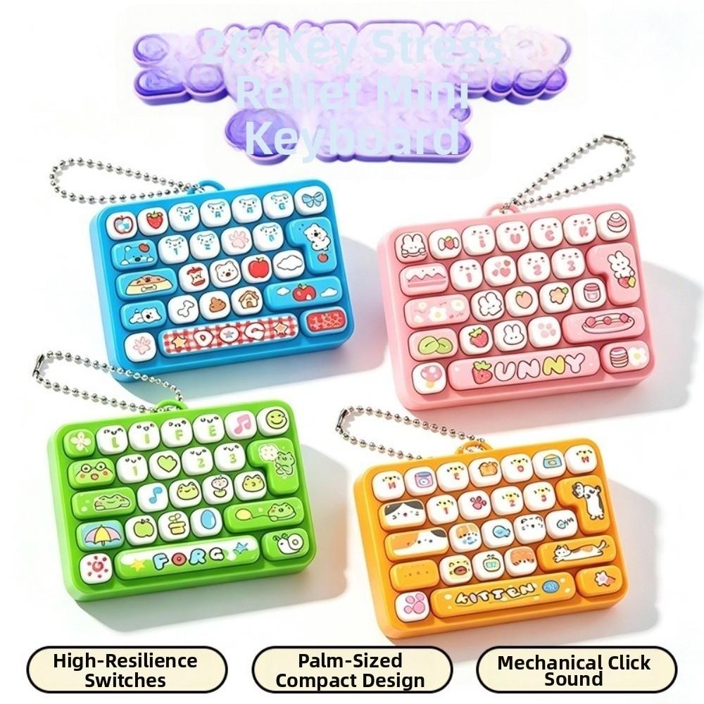 Cartoon 26 Keys Keyboard Keychain Animals Stress Relief Fidget Toy Travel Use