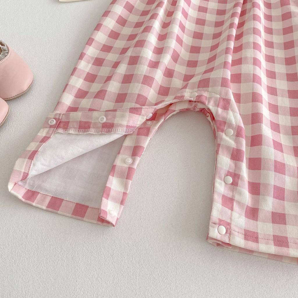 Baby Bear Suspender Romper Plaid Jumpsuit Spring Autumn Infant Outfit for 0-2 Years Newborn Clothing