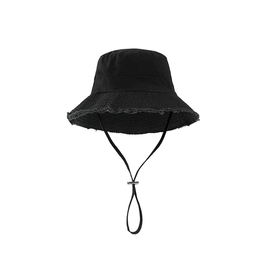 Distressed Wide Brim Bucket Hat For Women Outdoor Beach Travel Adjustable Drawstring Sun Protective Fisherman Hat