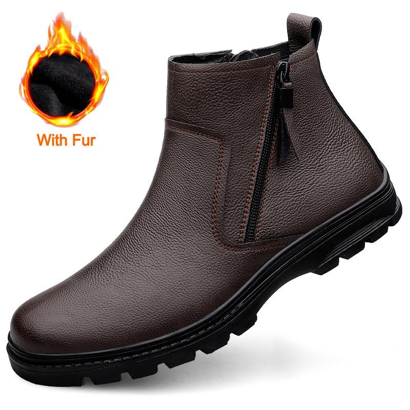 Fashion Luxury Brand Mens Casual Shoes Winter Warm Boots Business Formal Chelsea Boots High Quality Genuine Leather Snow Men Ankle Boots