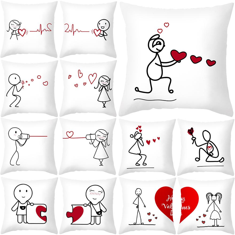 Valentine's Day Pillow Cover Couple Love Cushion Cover Peach Skin Fur Home Bedroom Sofa Cushion Cover
