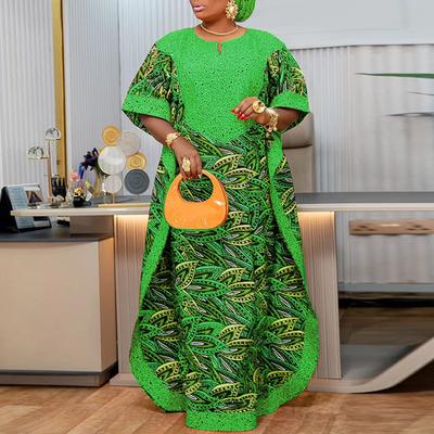 Women's Large Size Round Neck Long Sleeve Pattern Printed Loose Long Dress