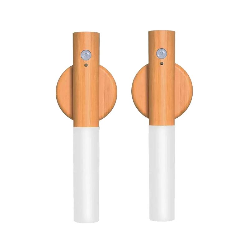 1-4PCS LED Motion Sensor Lamp Rechargeable Night Light Magnetic Wood Grain LED Wall Lights for Bedroom Bedside Stairs Hallway