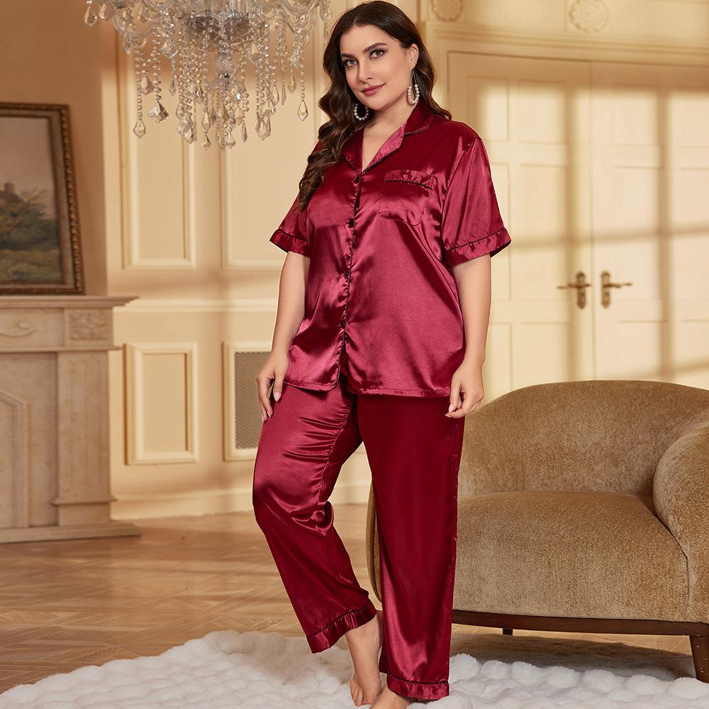 Ice silk nightdress summer new simple loungewear sexy silk cardigan nightgown women's pajamas set
