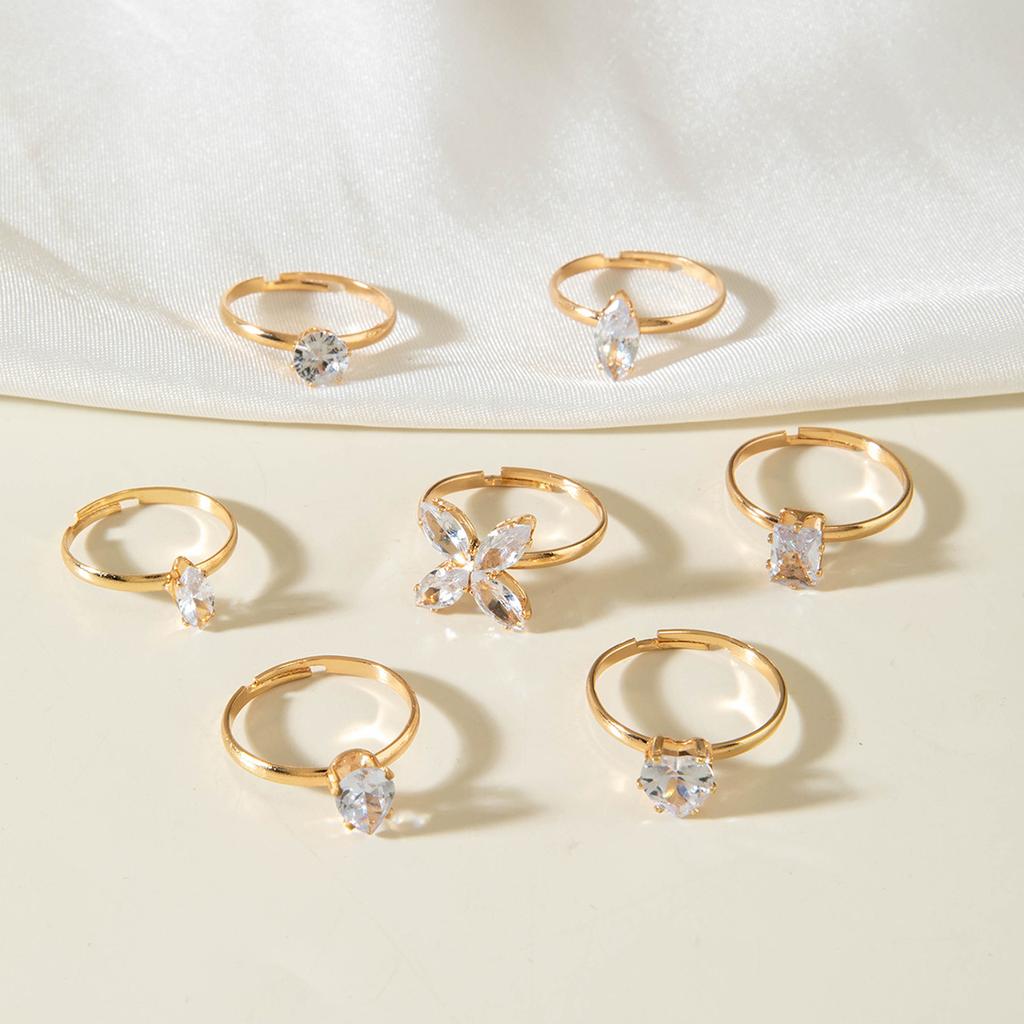 Jewelry Ins Premium Sense Gem Ring, Love Geometric Open Ring Set