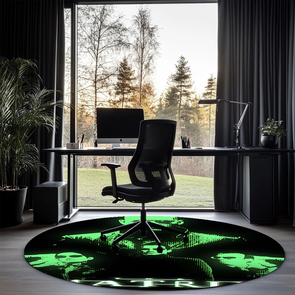 Matrix Printed Round Rug Carpet Chair Rug Area Rug Entryway Doormats,for Office Chair Living Room Bedroom Kitchen Room.