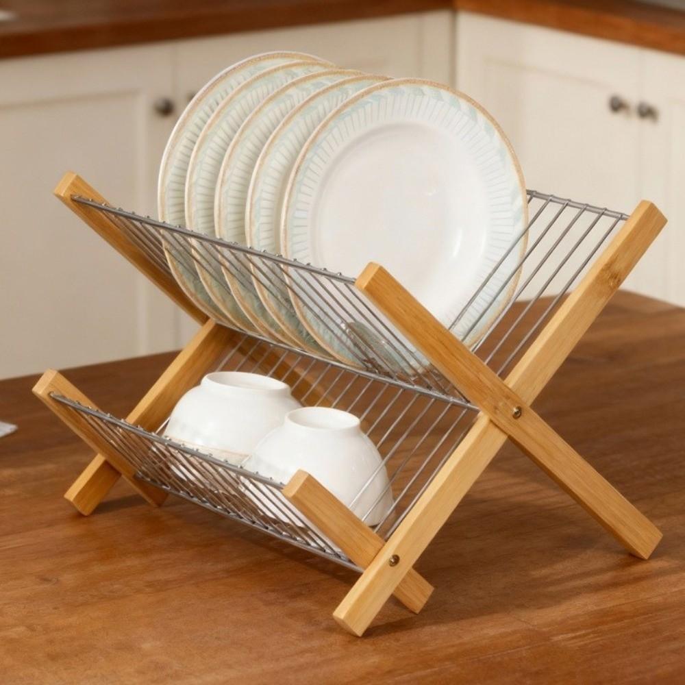 Foldable Bamboo Drain Rack Bamboo Kitchen Storage Organizer New Foldable Dish Rack For Kitchen
