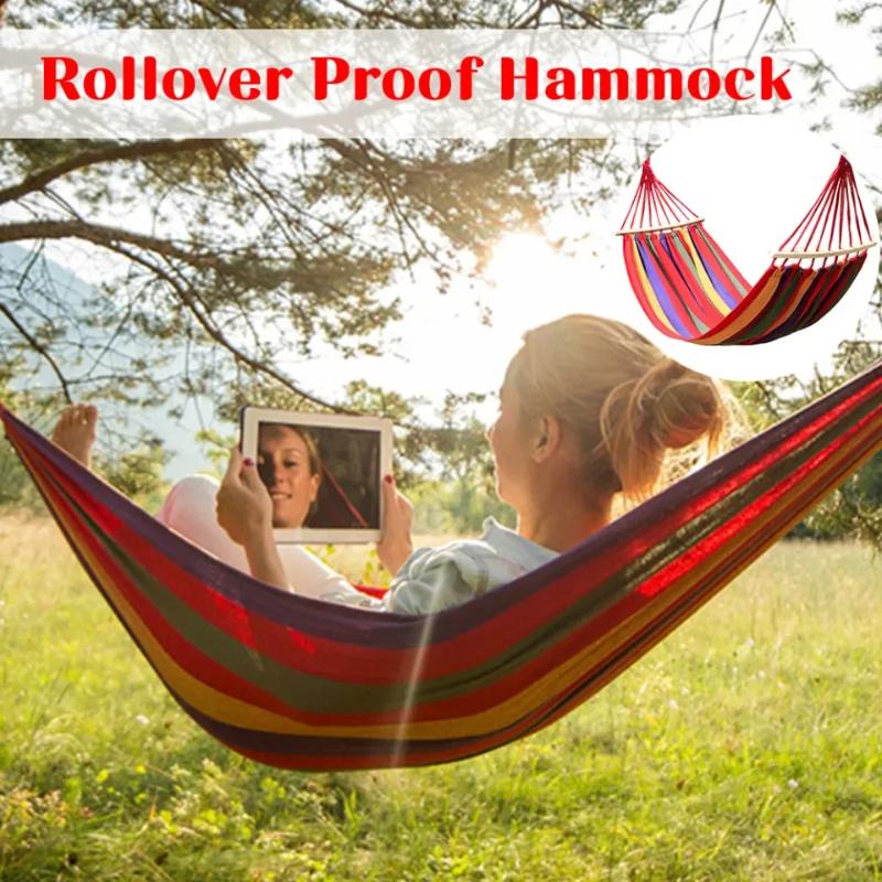 1Set Outdoor Canvas Camping Hammock Anti Rollover Portable Thicken Fabric Single/Double Hammock With Carry Bag For Patio