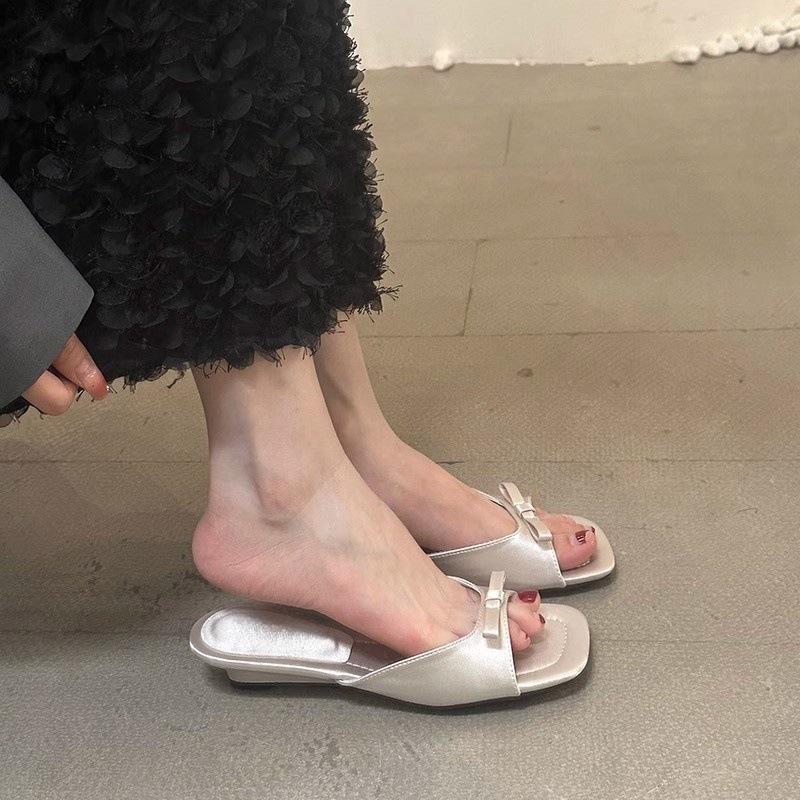 Silver Wedge Heel French Cool Slippers Fairy Shoes Summer Fashion Wear Low Heel Niche Sandals