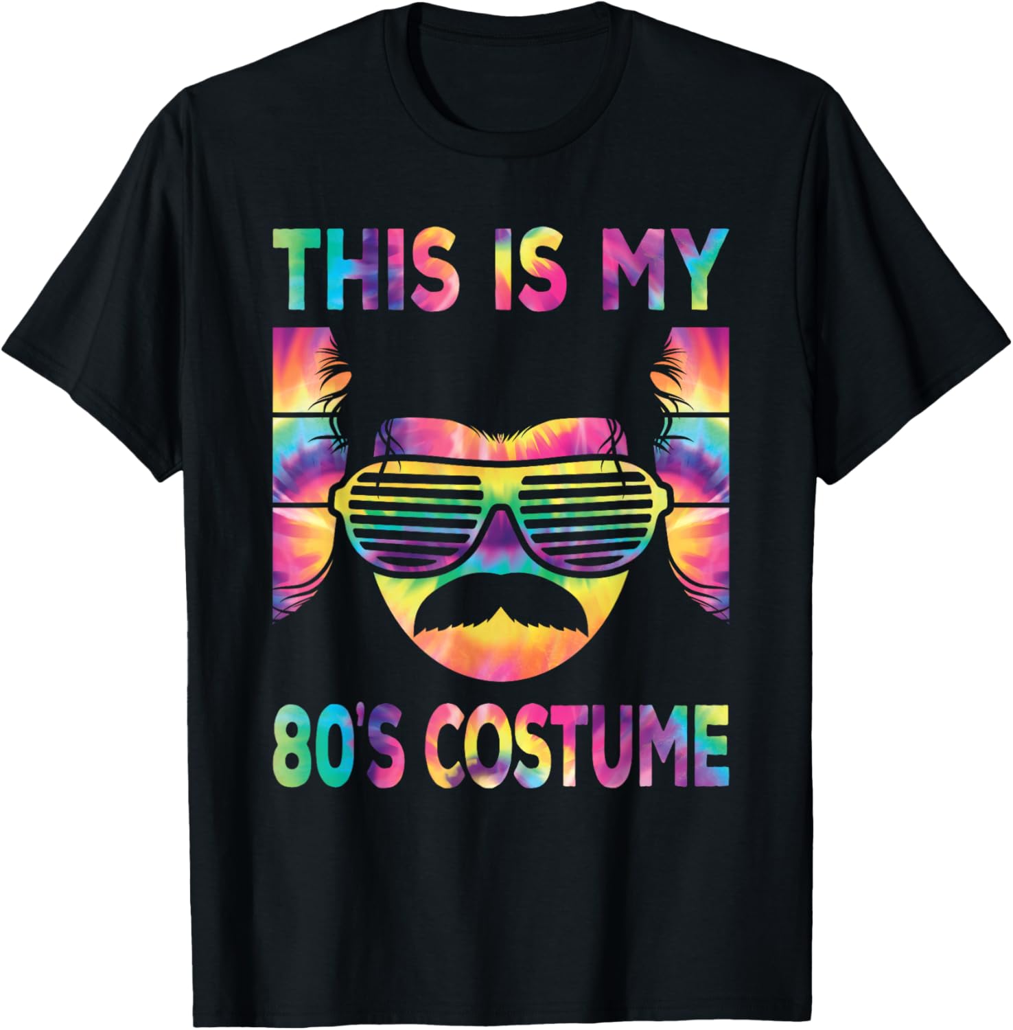 

80s Costume Mullet Mustache Shutter Shades Tie Dye Graphic Tee Men Casual Cotton T-Shirt 4XL