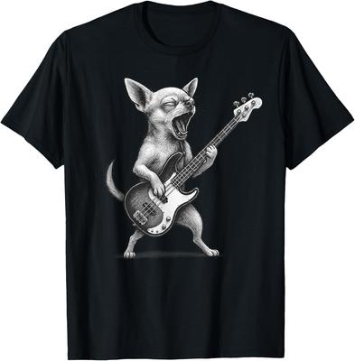 Chihuahua Rock Bass Guitarist Musician Graphic Tee Casual Mens TShirt