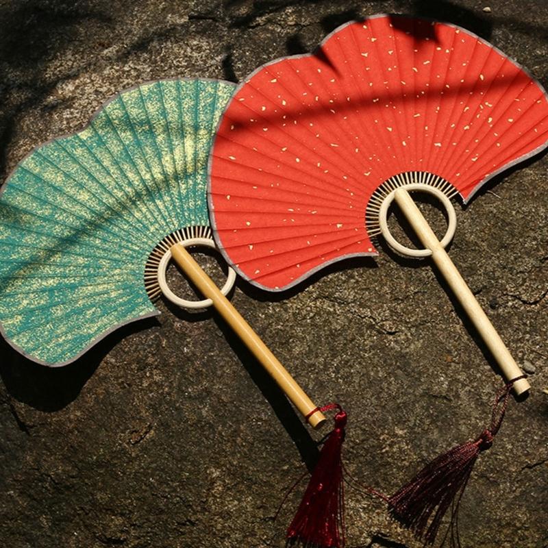 Ginkgos Rice Paper Fan Chinese Styles Hand Fan Handheld Cooling Fan for Wedding Party Dance Photo Props Home Decorations