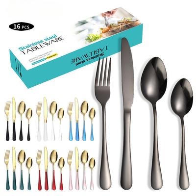 Western-Food-Geschirrset aus Edelstahl, Steakmesser, Gabel und Löffel, 16-teiliges Set, Messer, Gabel und Löffel, Löffel-Geschenkset