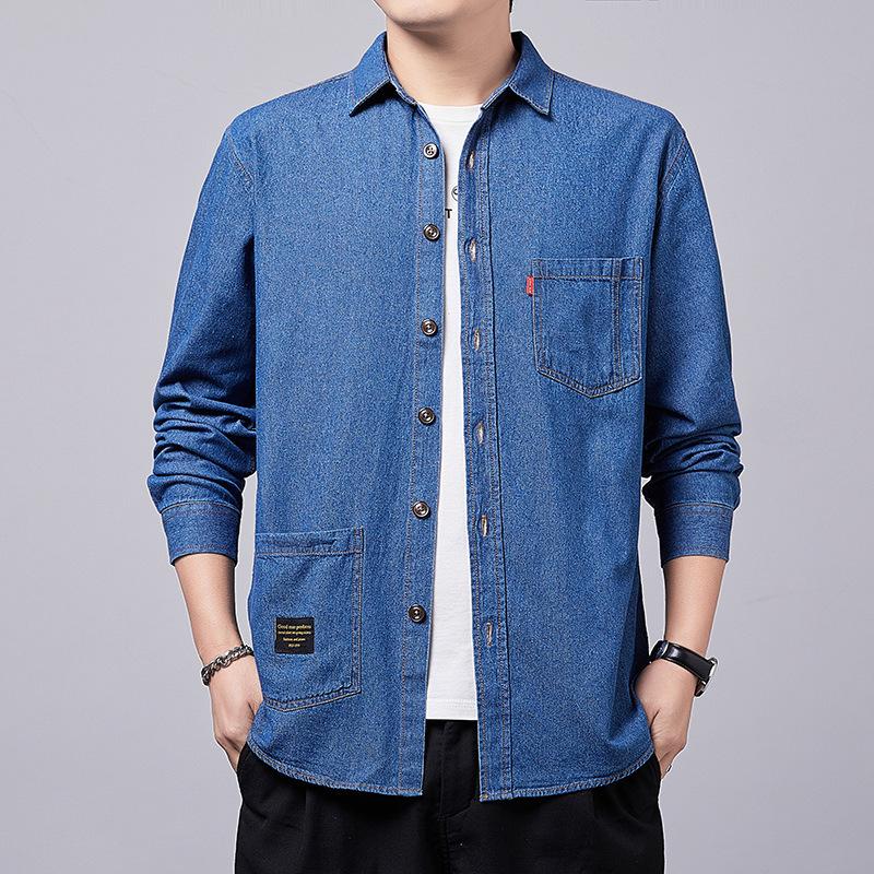 Podzimní japonská retro bunda Džínová košile Pánská dlouhý rukáv Volná ležérní košile bunda z čisté bavlny