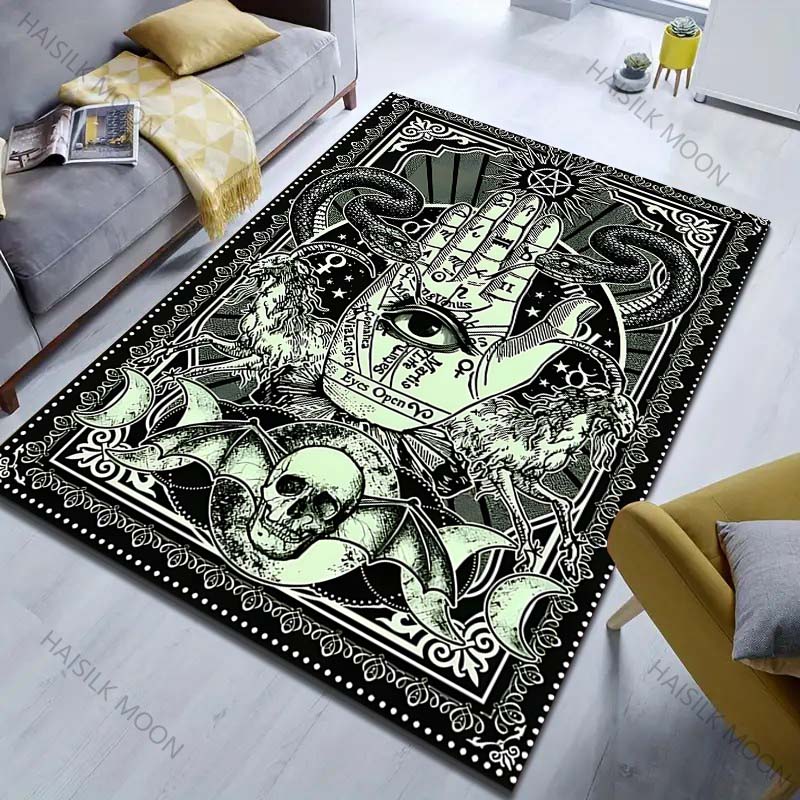 Personalizovaný koberec s potiskem očí a tmavé palmy pro ložnici, obývací pokoj, k posteli, k pohovce, podlahová rohož, moderní domácí dekorace, prostorový koberec