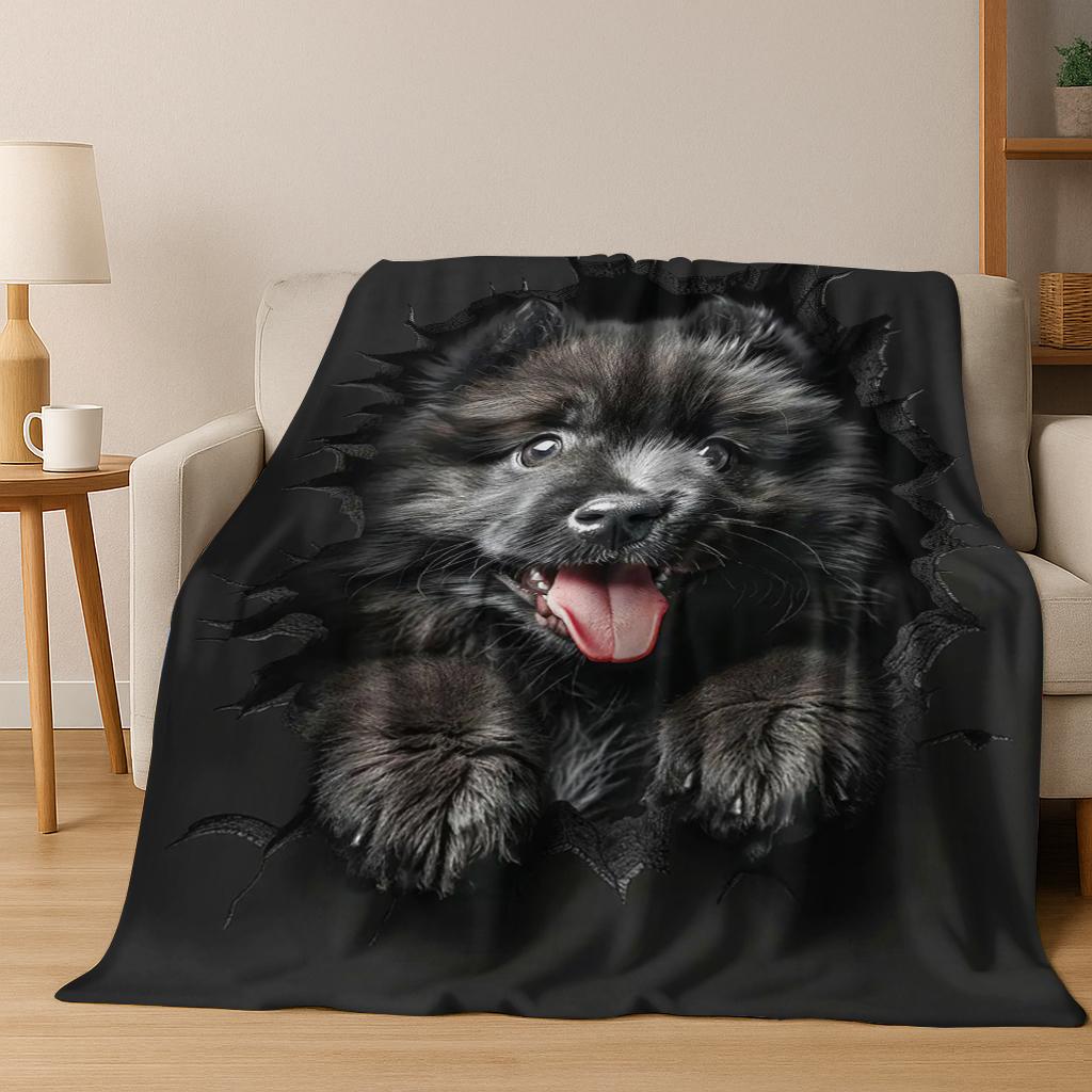 3D Dog Samoye Chihuahua Animal Illusionary Flannel Blanket Soft Warm Blanket for Bedroom Room Living Room Travel Camping Picnic
