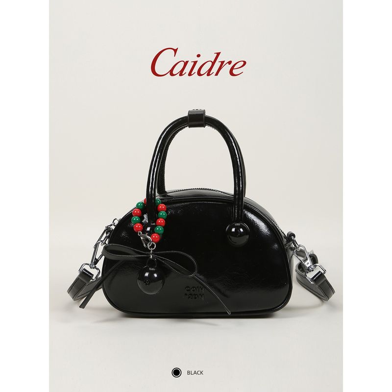 

Caidre Niche Style Red Wedding Bag Women s Texture Satchel Bowling Bag Delicate Pouch Classy Shoulder Messenger Bag Black with pendant