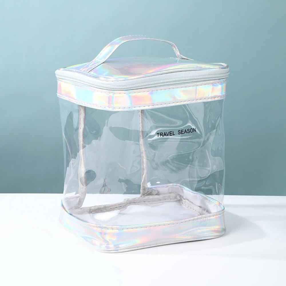 

Handheld Transparent Cosmetic Bag Waterproof Toiletry Storage Pouch Clear Makeup Bag Shopping серебряный