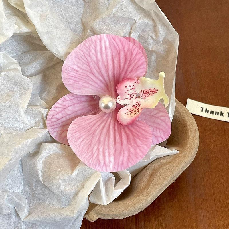 Sweet Phalaenopsis Flower Hairpin  Bohemia Creative Design Cloth Floral Pearl Hair Clip Female Headdress