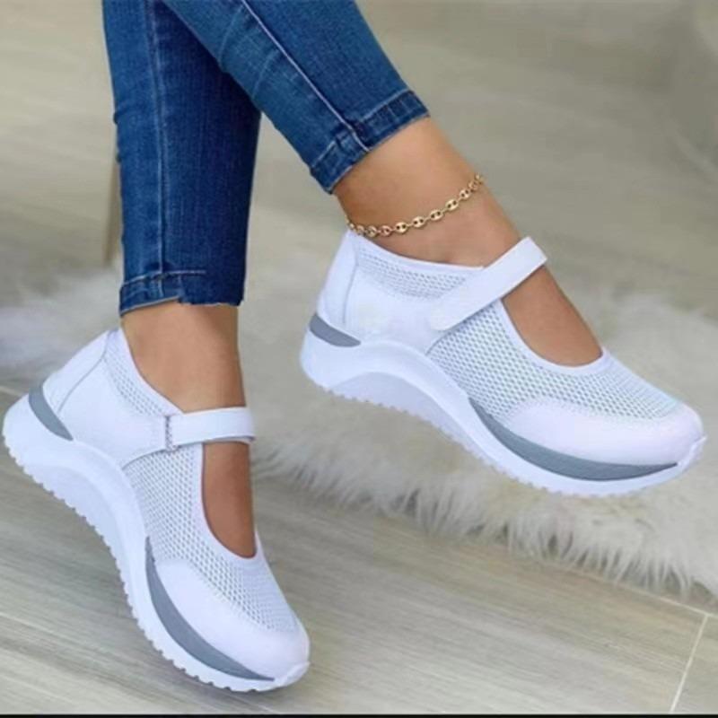 Cross-border new foreign trade casual single shoes women's thick-soled fly-woven breathable Velcro casual mesh large-size women's shoes