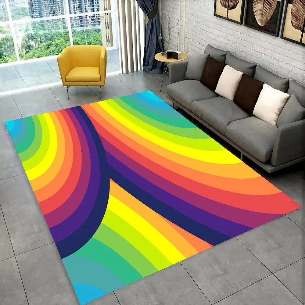 Illusion Abstract Rainbow Area Rug,Carpet Rug for Home Living Room Bedroom Sofa Doormat Decor,kids Non-slip Floor Mat 3D