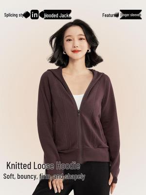 Giacca con Cappuccio in Tessuto Air Layer da Donna - Cardigan a Maglia Larga Autunnale Felpa