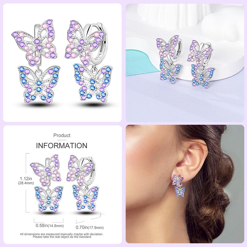 Boucles d'oreilles en argent sterling 925 pour femmes, pendentifs colorés en forme d'étoile, de papillon et d'œil du diable, bijoux de fête élégants