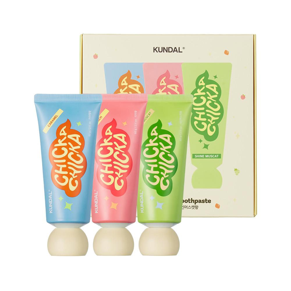 Kundal Children's Toothbrush + High-Fluoride Kids Toothpaste 60g (3 packs), Korean cosmetics with good fragrance