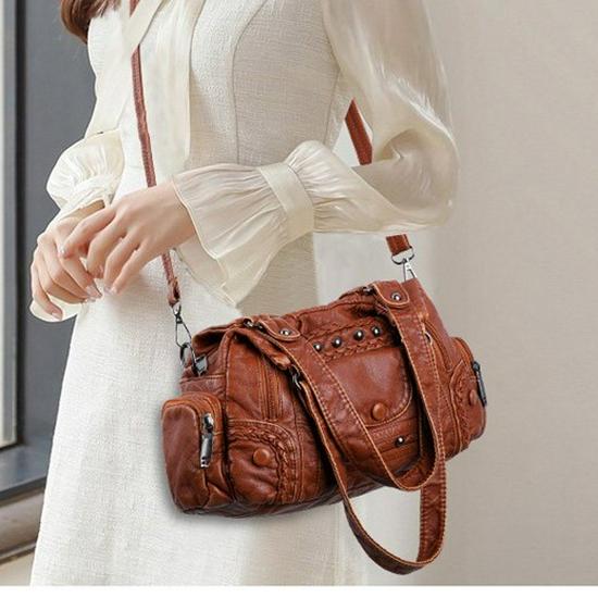 Damen 2025 Retro Handtasche mit großem Fassungsvermögen - Vielseitige einfache PU Schulter-Umhängetasche