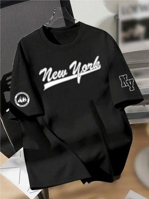 New Men's Summer Design Letter Print Soft and Breathable Round Neck T-shirt Summer Outdoor Street Quick Drying Top