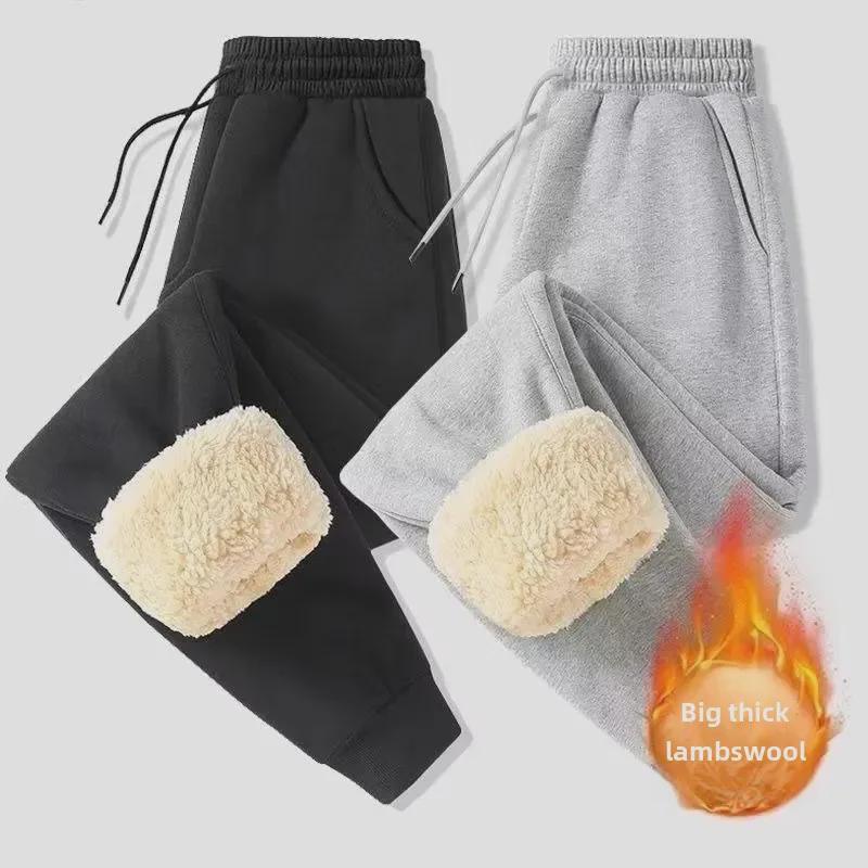 Men's Trendy Korean Thickened Cotton Sports Trousers with Lamb Fleece for Autumn and Winter.