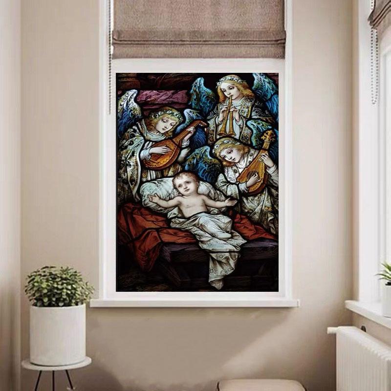 Custom Size Stained Glass Window Film Jesus Virgin Mary Static Cling Frosted Glass Decal for Home Church Door Decor