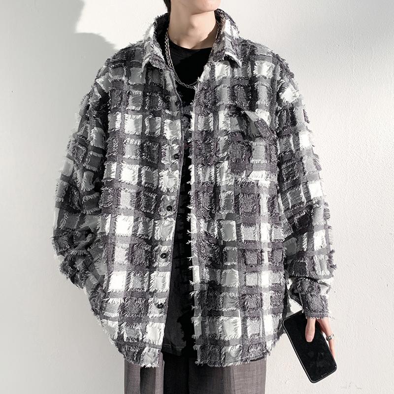Nationaler Trend Paar Amerikanischer Stil Kleines Logo Kariert Quaste Locker Langarm Hemd Jacke