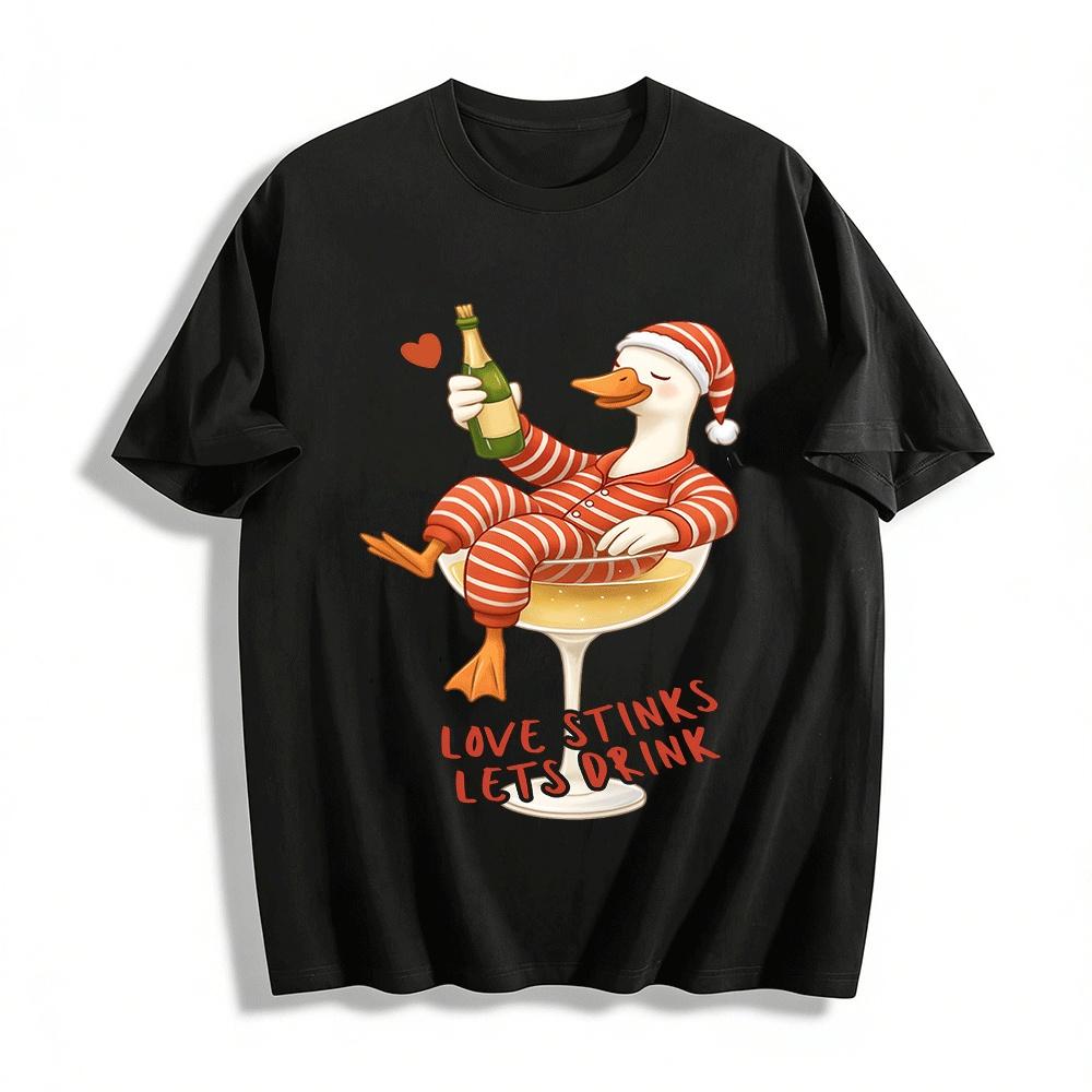 

Christmas Love Stinks Let s Drink Duck Print Single Party Tee Pure cotton T-shirt XXS