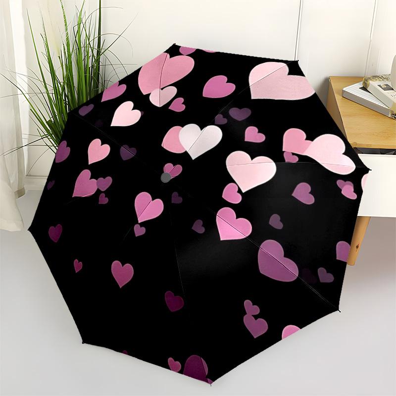 

1pc Heart Print Automatic Opening and Closing Folding Umbrella with 8 Iron Ribs - Portable, Foldable for Travel yy251124072