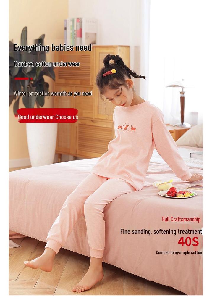 Children's A-Class Cotton Thermal Underwear Set - Thickened Velvet, Autumn Clothes & Pants