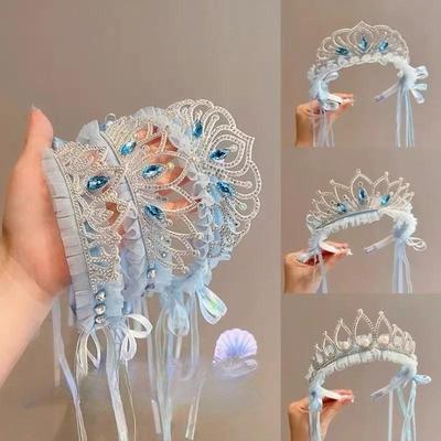 Royal Blue Princess Crown Rhinestone Headband for Baby Girls Birthday Party Dress-up Hair Newborn Photography Accessories