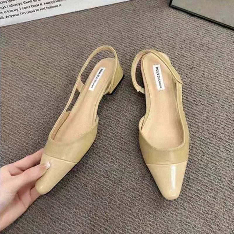 Large Size Low-heeled Women's Sandals - Fashionable New Style, Can Be Paired with Skirts, French Pointed-toe Open Heel Shoes