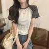 Koreanischer Stil Color Block Raglanärmel Baumwolle Schlankmachendes T-Shirt