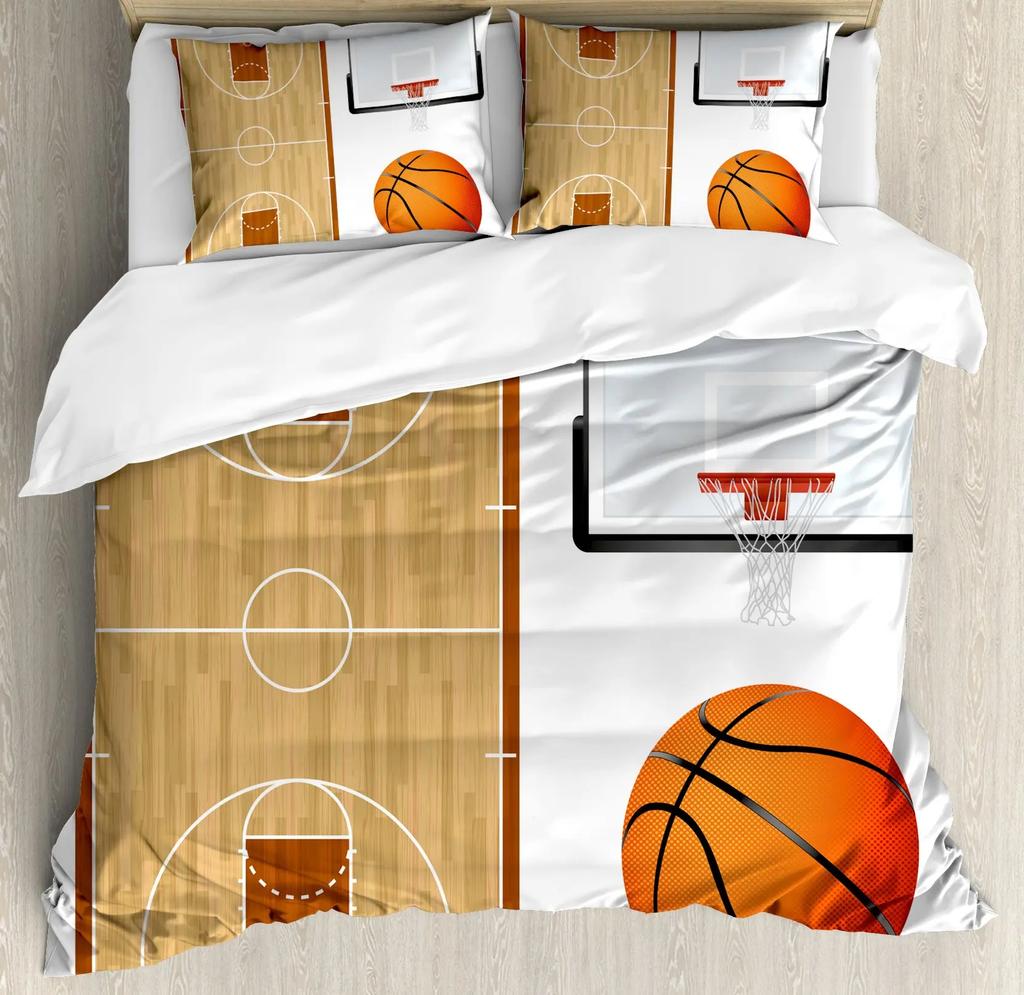 3D Basketbal Soft Duvet Cover King for Ten Young Boys Children Kids Fire Water Sports Beding Set Microfiber Bal Game Comfortable Quilt Cover featuring